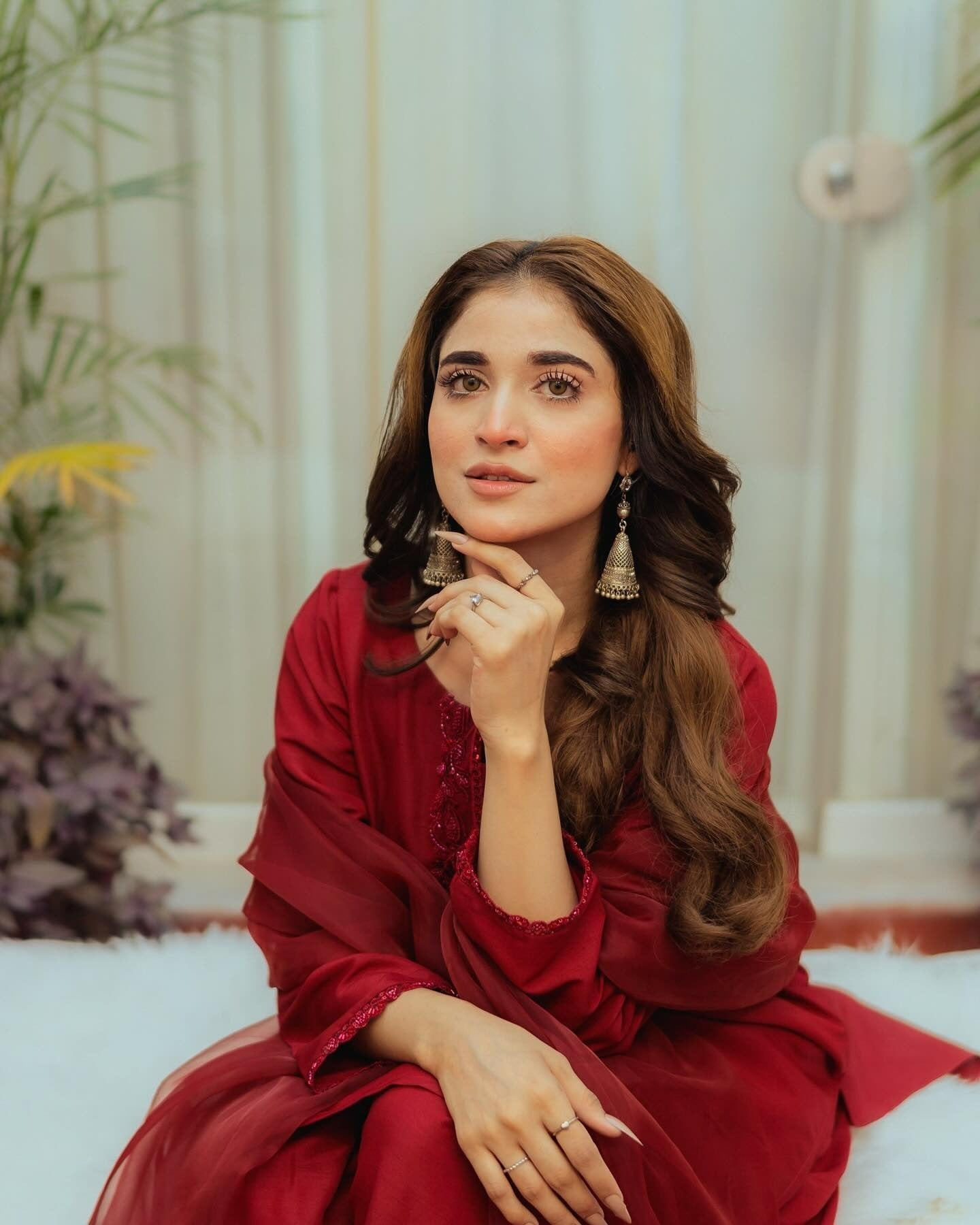 AAvaran AAvaran Crimson Red Crepe Silk Hand-Embroidered Farshi Salwar Kameez Set Kurti Set with dupatta & Sharara Plazo