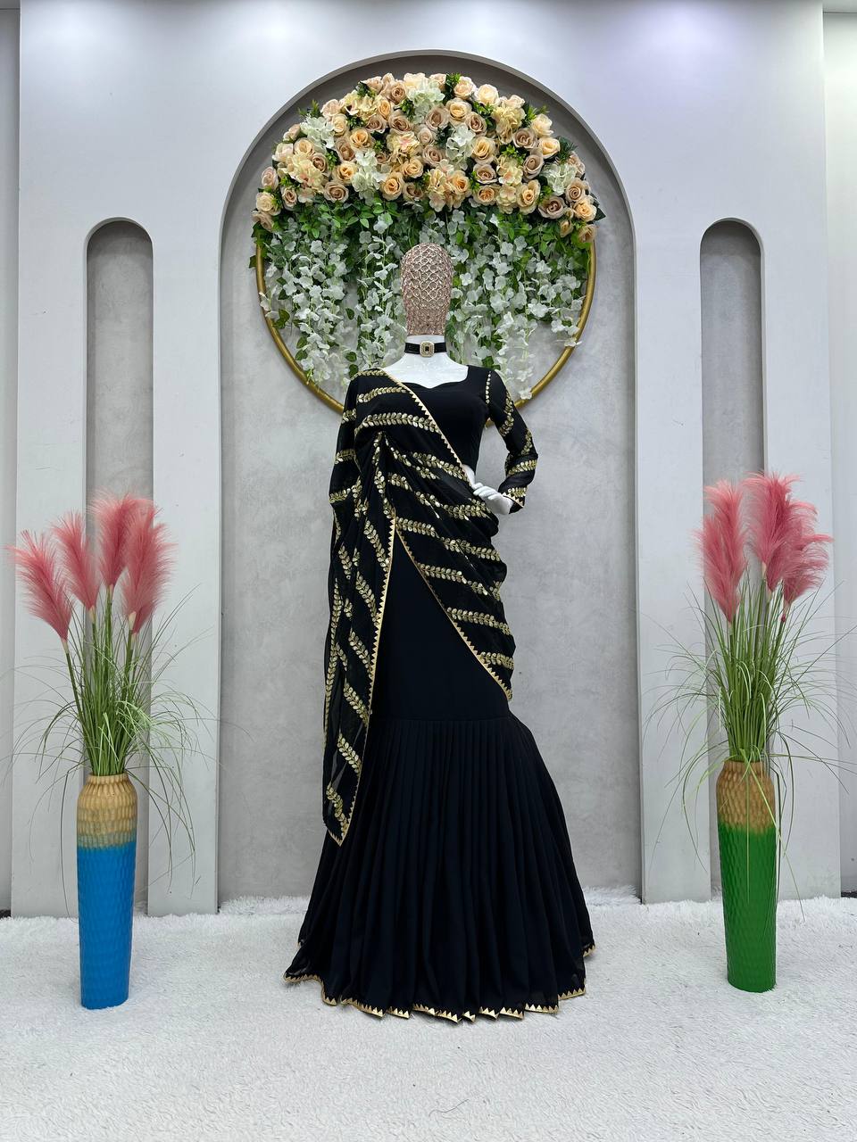 AAvaran Midnight Luxe Embroidered Black Lehenga Saree by AAvaran Lehenga Saree