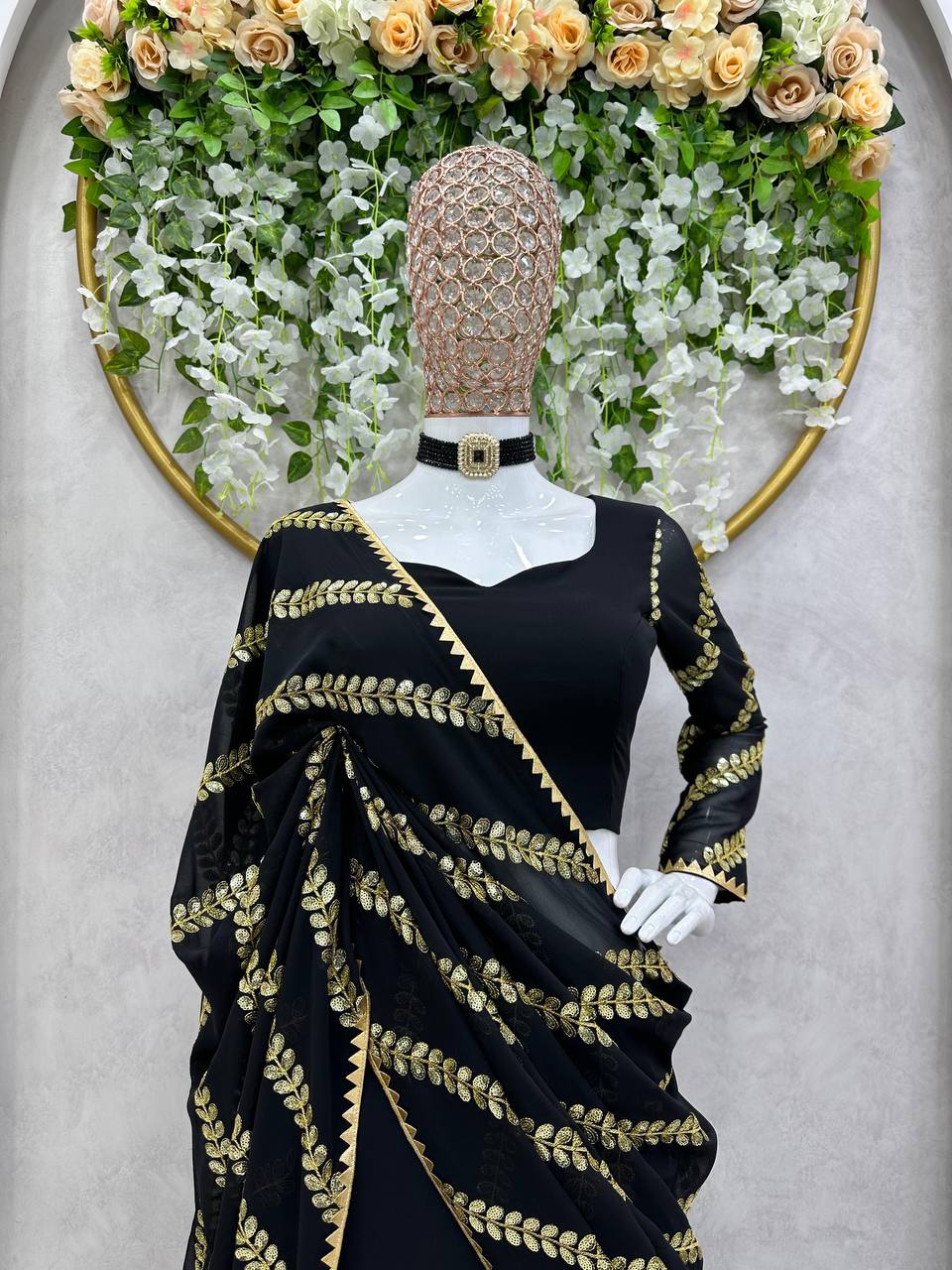 AAvaran Midnight Luxe Embroidered Black Lehenga Saree by AAvaran Lehenga Saree