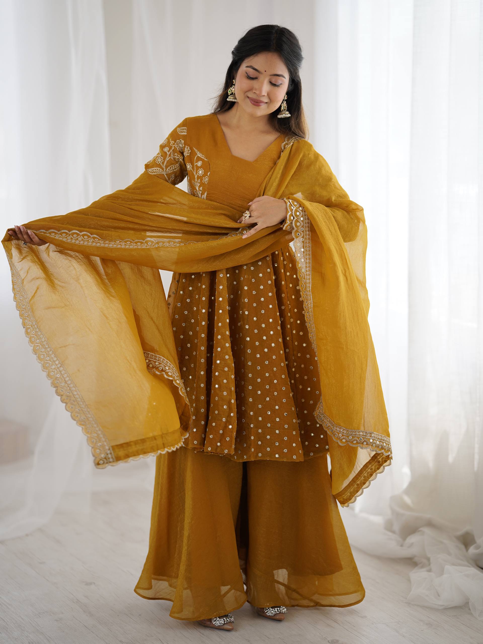 Regal Glow Crunchy Silk Embroidered Anarkali Set