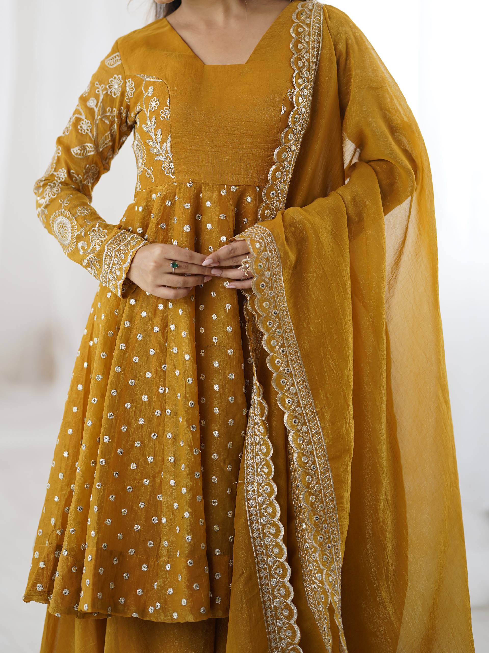 Regal Glow Crunchy Silk Embroidered Anarkali Set