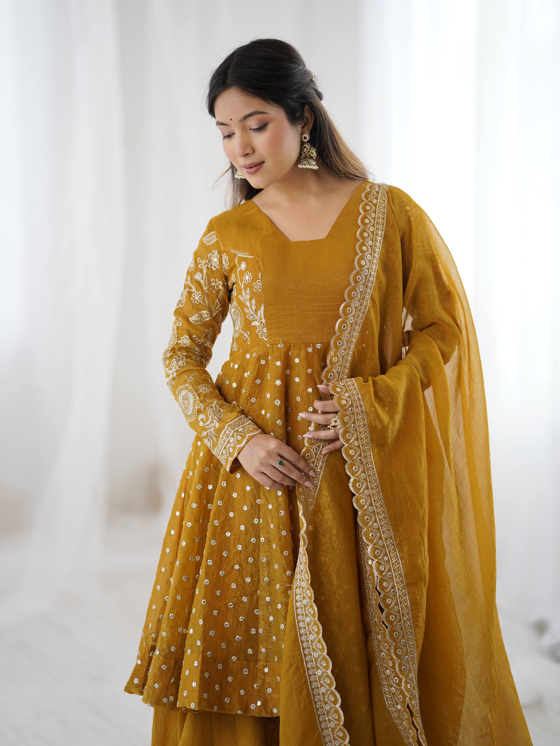 Regal Glow Crunchy Silk Embroidered Anarkali Set