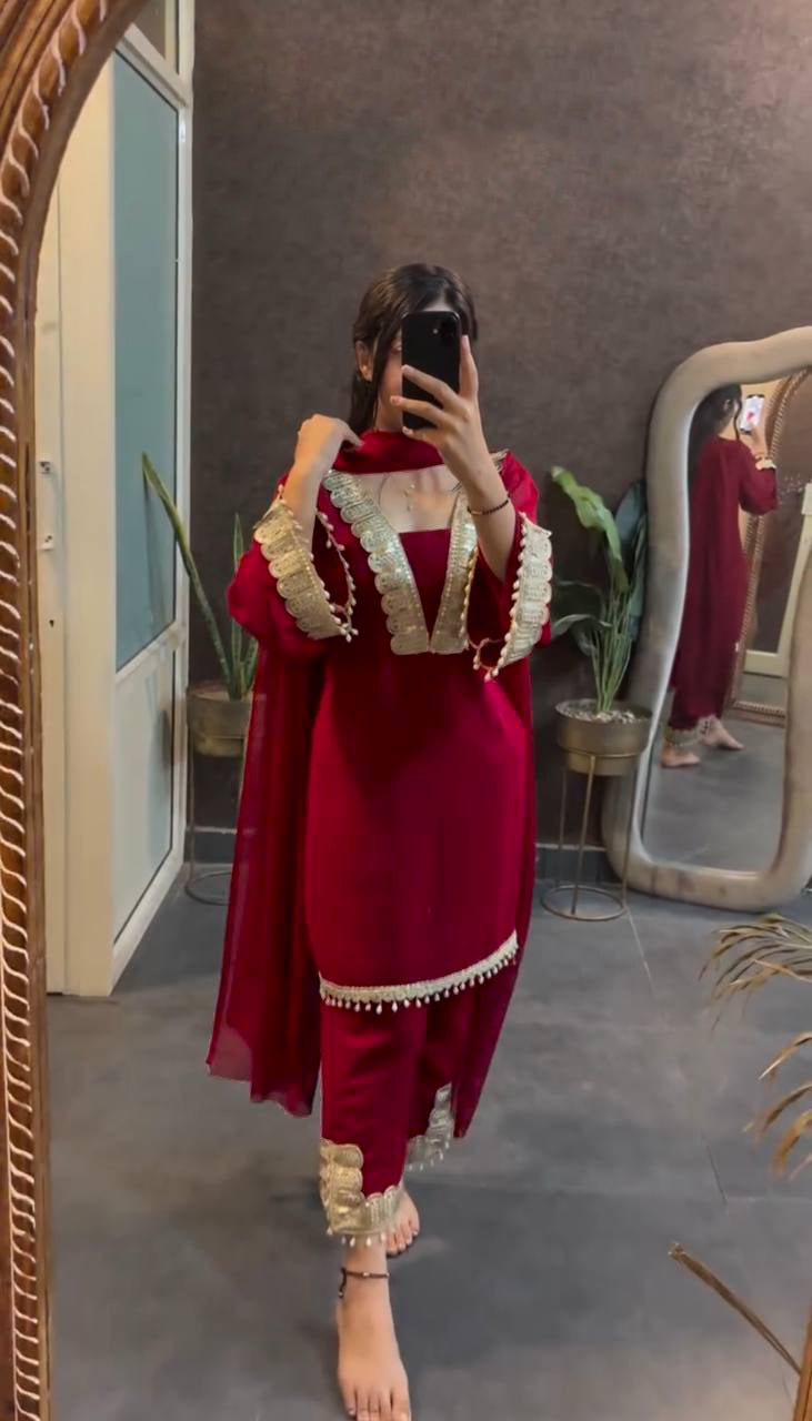 Crimson Luxe Sequin Embroidered Kurta Set