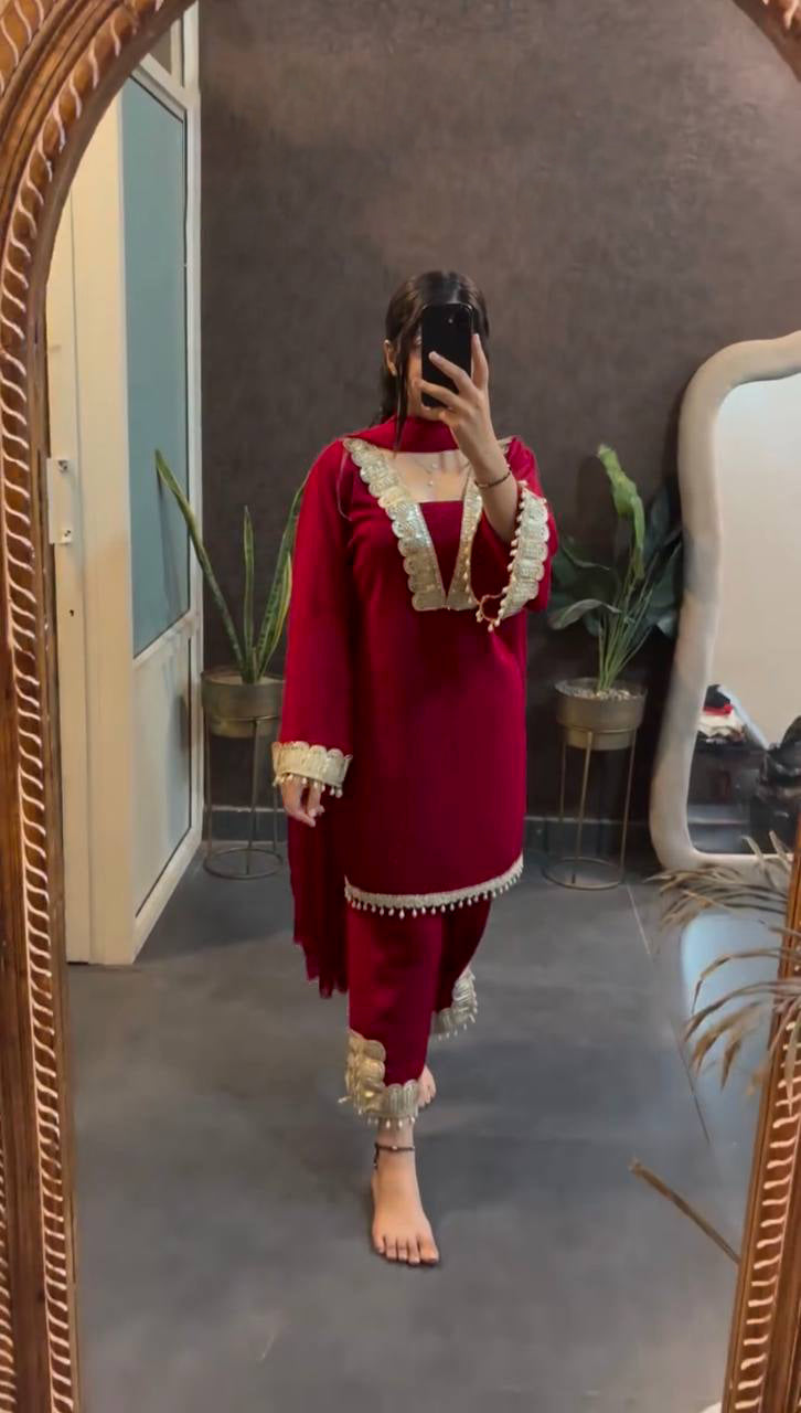 Crimson Luxe Sequin Embroidered Kurta Set