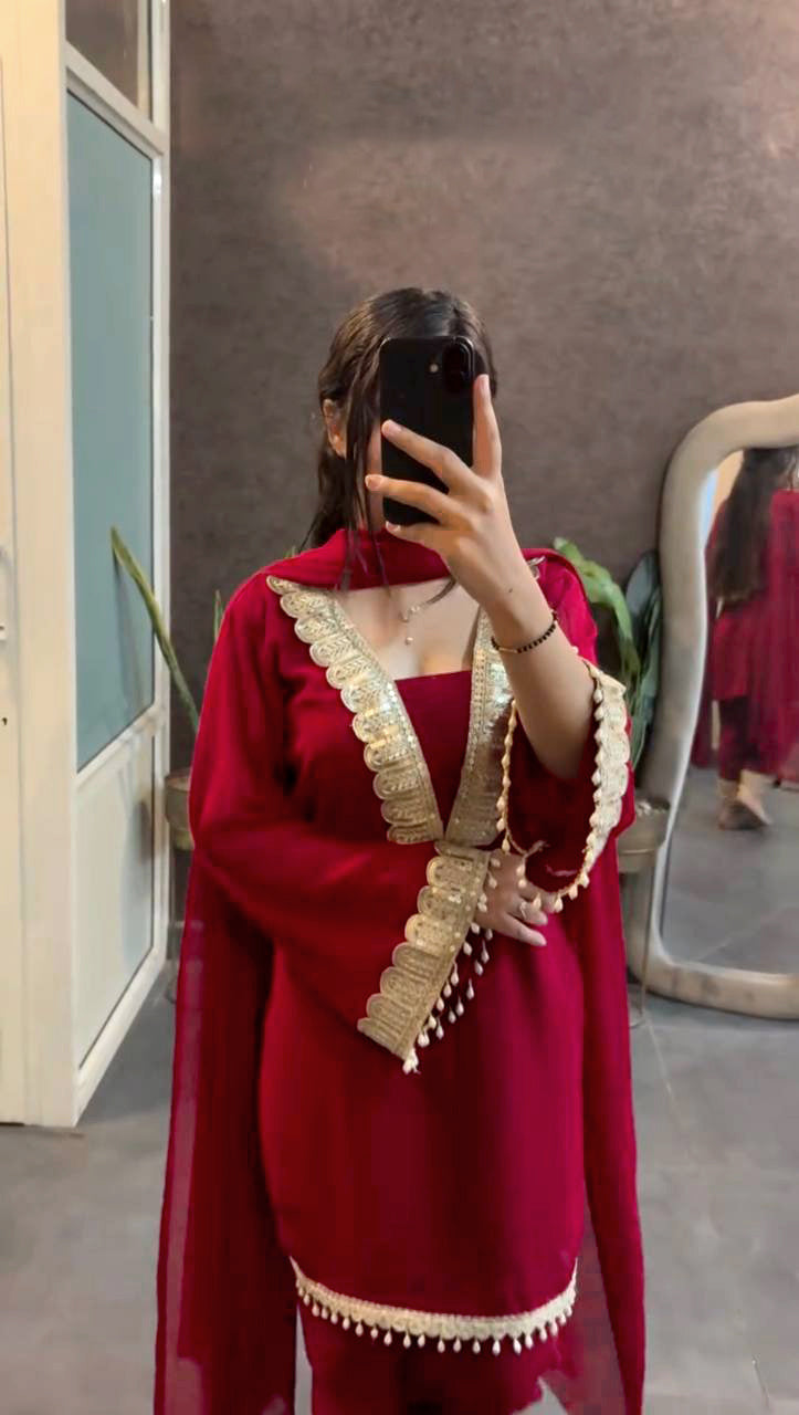 Crimson Luxe Sequin Embroidered Kurta Set