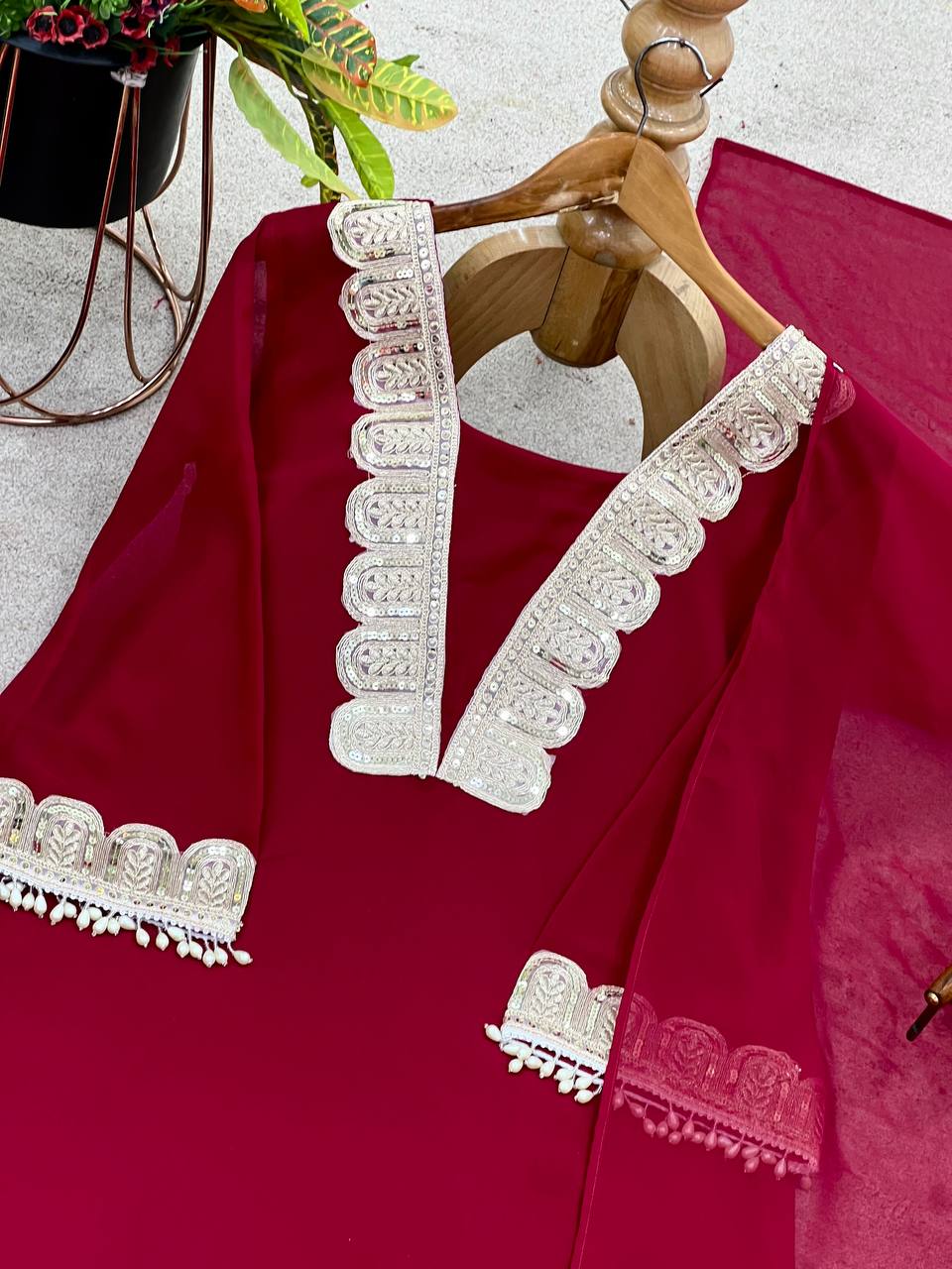 Crimson Luxe Sequin Embroidered Kurta Set