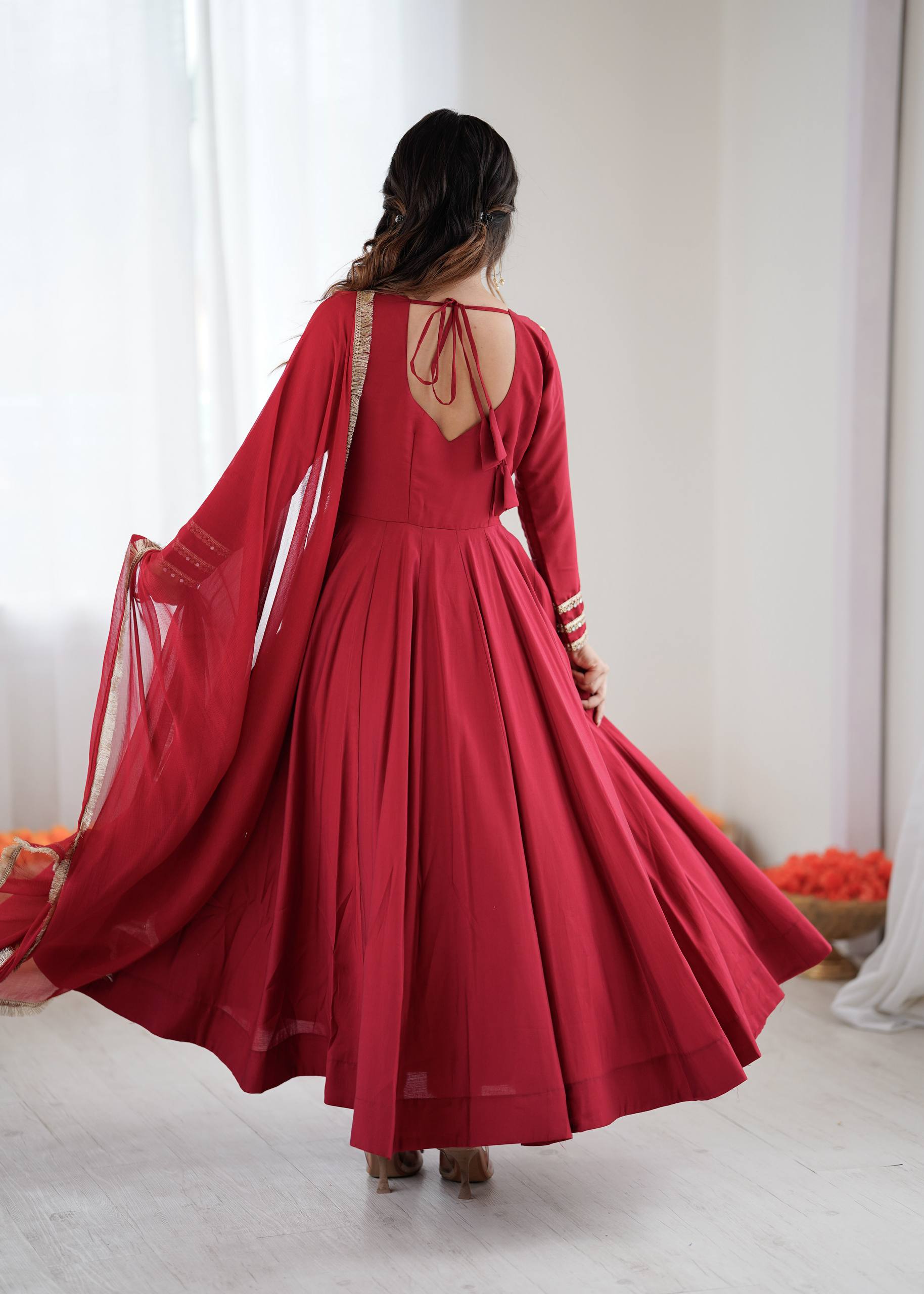 Crimson Royal Roman Silk Anarkali Gown by AAvaran