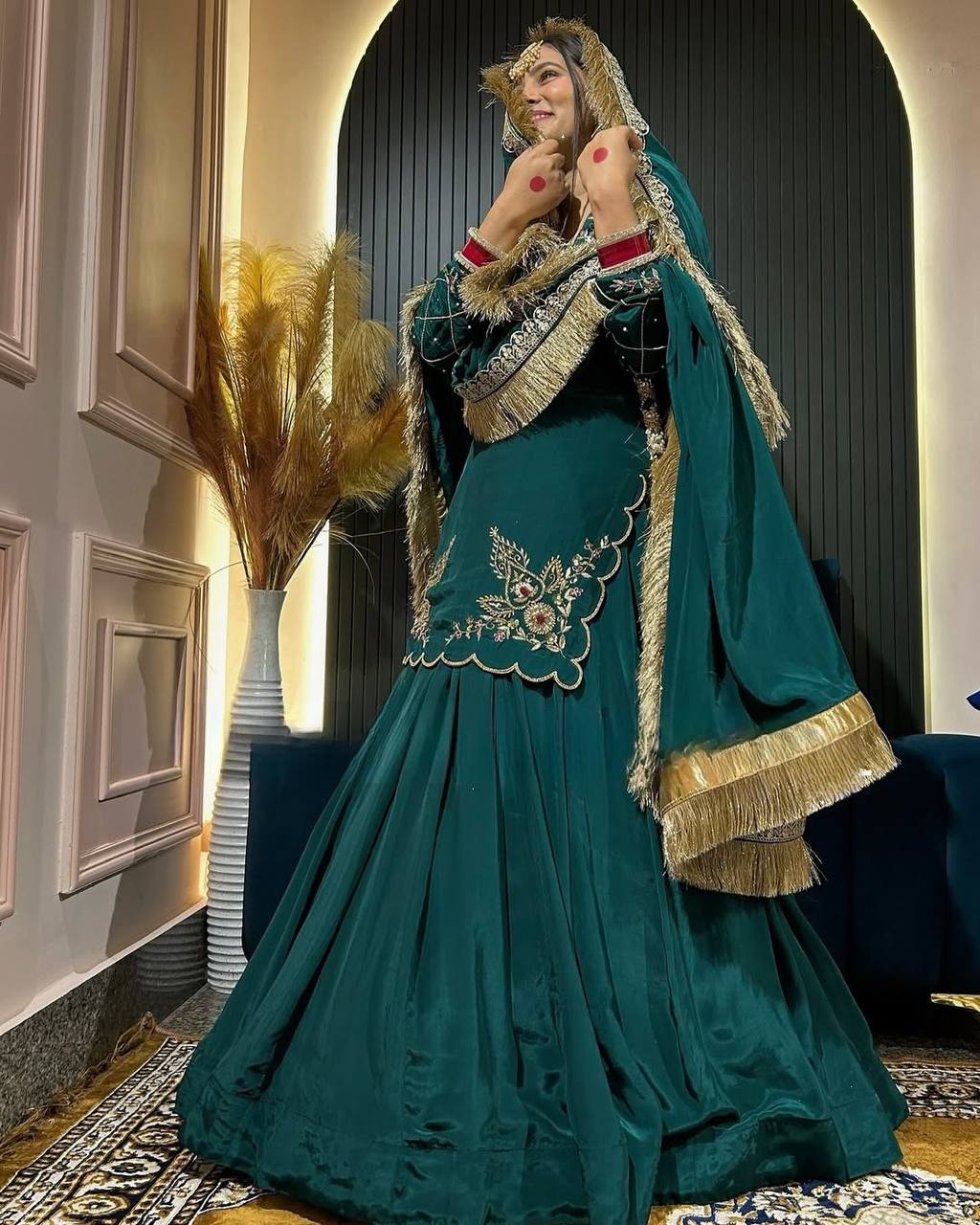 AAvaran Natural Crape Embroidered Kurti Lehenga Set with Dupatta | AAvaran Kurti Set with dupatta & Sharara Plazo