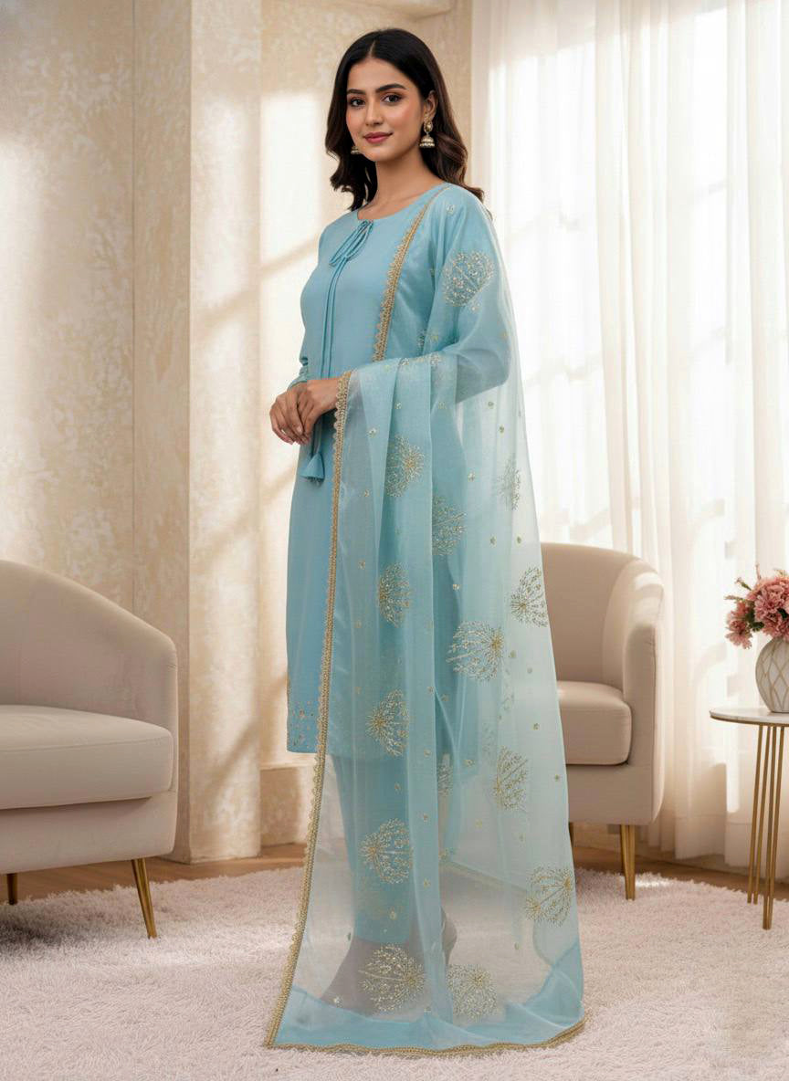 Ethereal Crepe Silk Embroidered Kurta Set by AAvaran