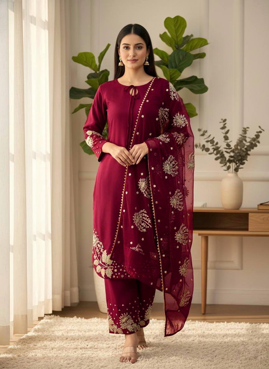 Ethereal Crepe Silk Embroidered Kurta Set by AAvaran