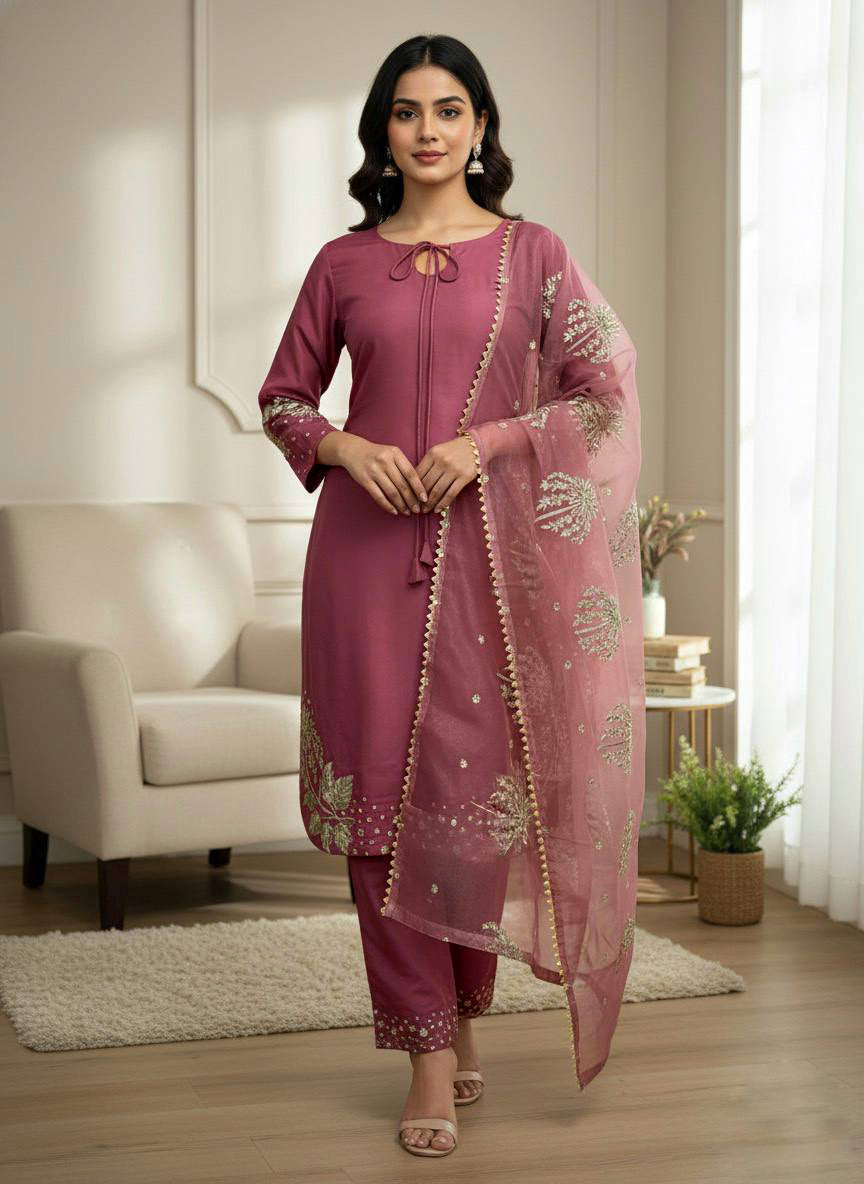 Ethereal Crepe Silk Embroidered Kurta Set by AAvaran