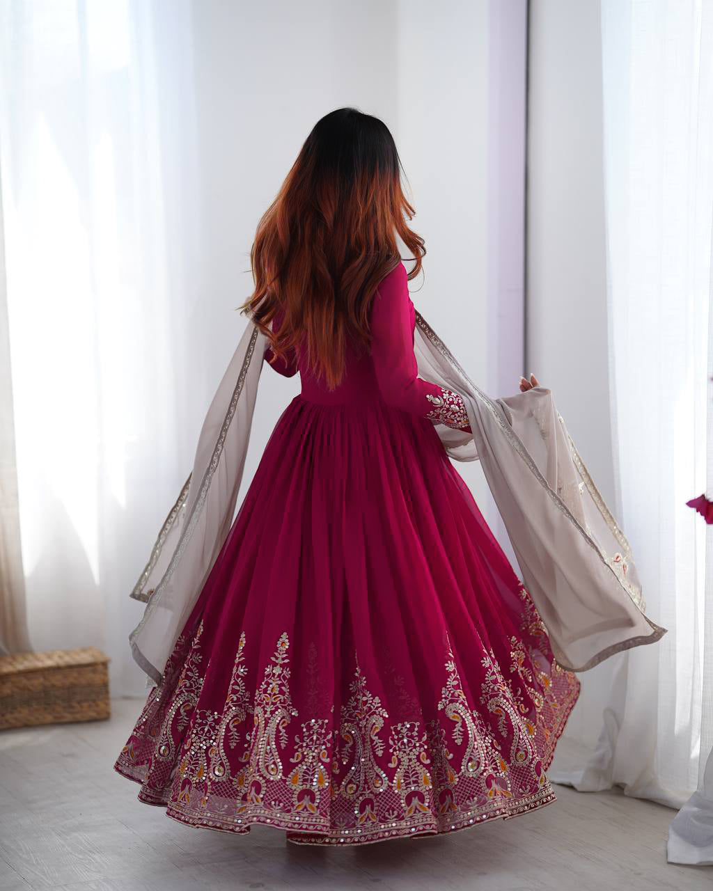 AAvaran AAvaran Faux Georgette Embroidered Anarkali Suit Set with Dupatta Anarkali Set with dupatta & Pant