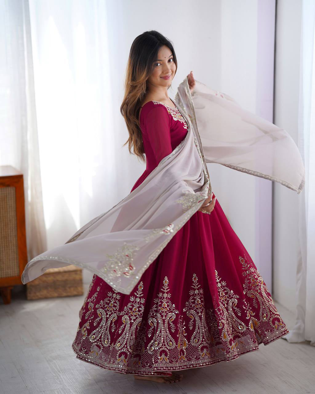 AAvaran AAvaran Faux Georgette Embroidered Anarkali Suit Set with Dupatta Anarkali Set with dupatta & Pant