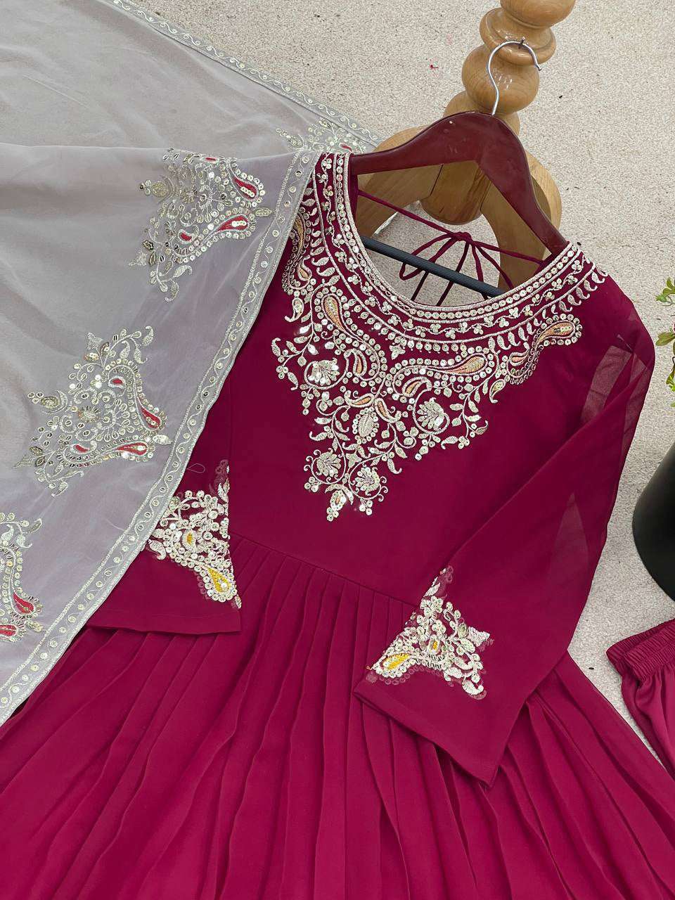 AAvaran AAvaran Faux Georgette Embroidered Anarkali Suit Set with Dupatta Anarkali Set with dupatta & Pant