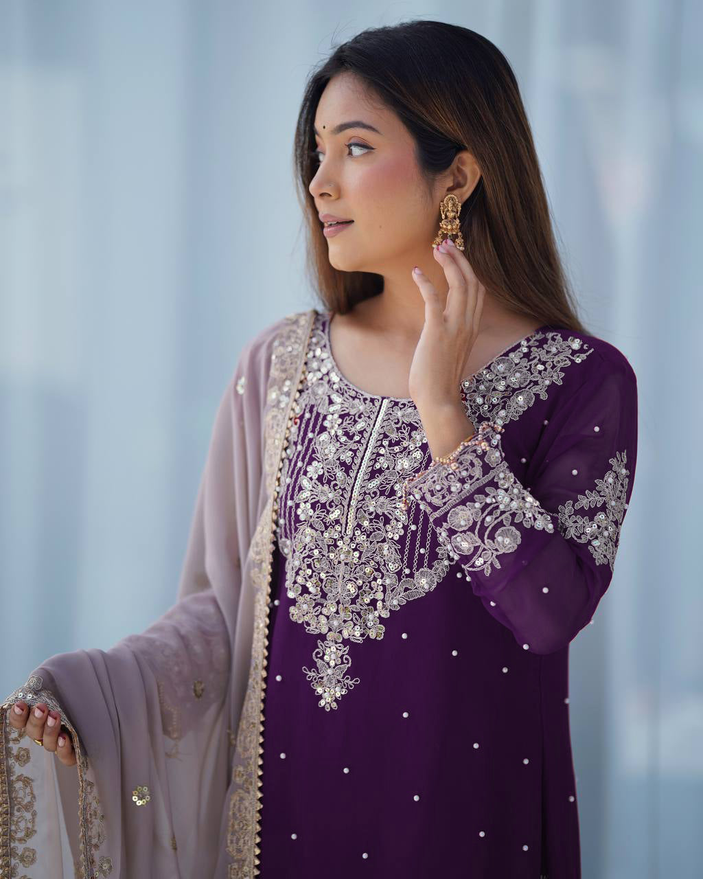 AAvaran Faux Georgette Kurta with Sharara Suit | AAvaran Kurti Set with dupatta & Sharara Plazo