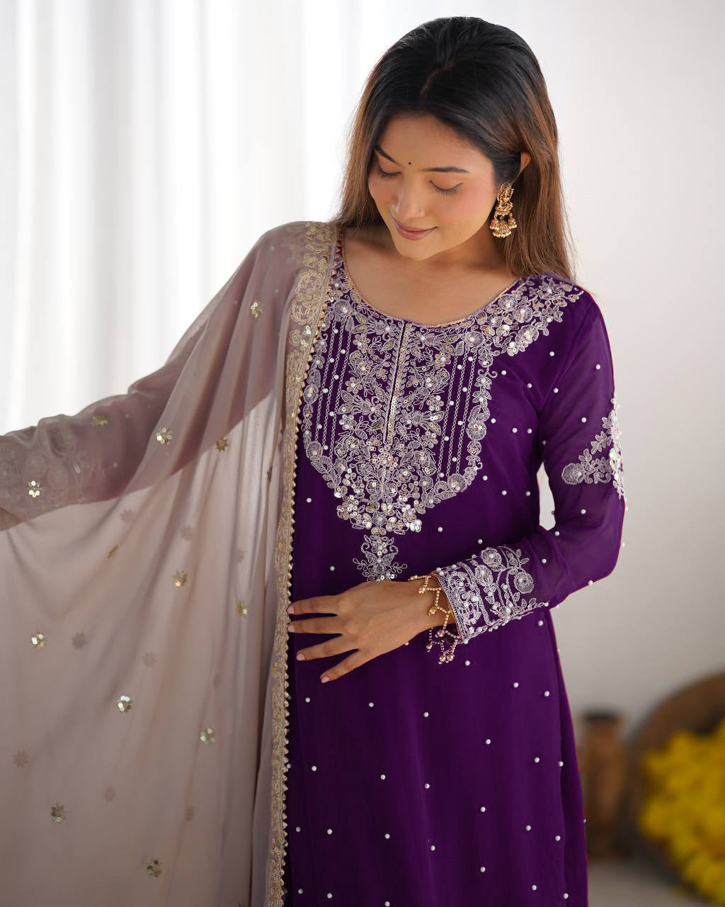 AAvaran Faux Georgette Kurta with Sharara Suit | AAvaran Kurti Set with dupatta & Sharara Plazo