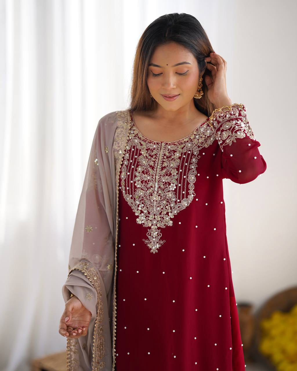 AAvaran Faux Georgette Kurta with Sharara Suit | AAvaran Kurti Set with dupatta & Sharara Plazo