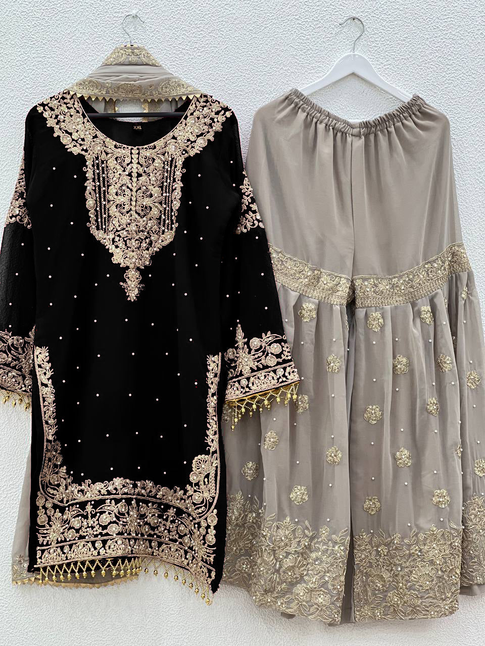 AAvaran Faux Georgette Kurta with Sharara Suit | AAvaran Kurti Set with dupatta & Sharara Plazo