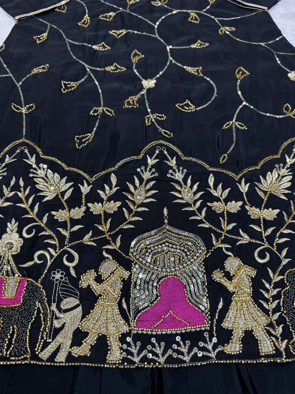 AAvaran AAvaran Natural Crepe Silk Lehenga Set with Beads & Thread Work Lehenga