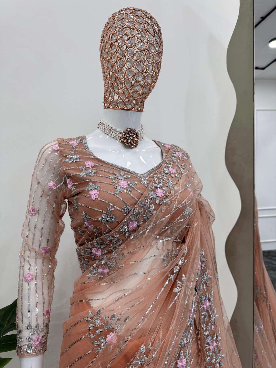 AAvaran AAvaran Peach Soft Net Saree Twill Net Saree