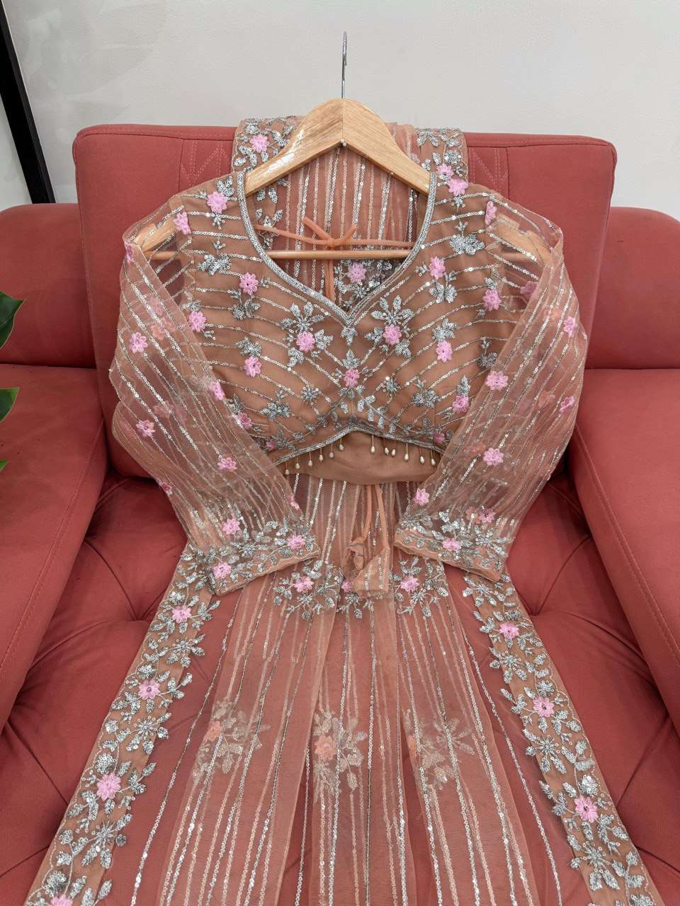 AAvaran AAvaran Peach Soft Net Saree Twill Net Saree