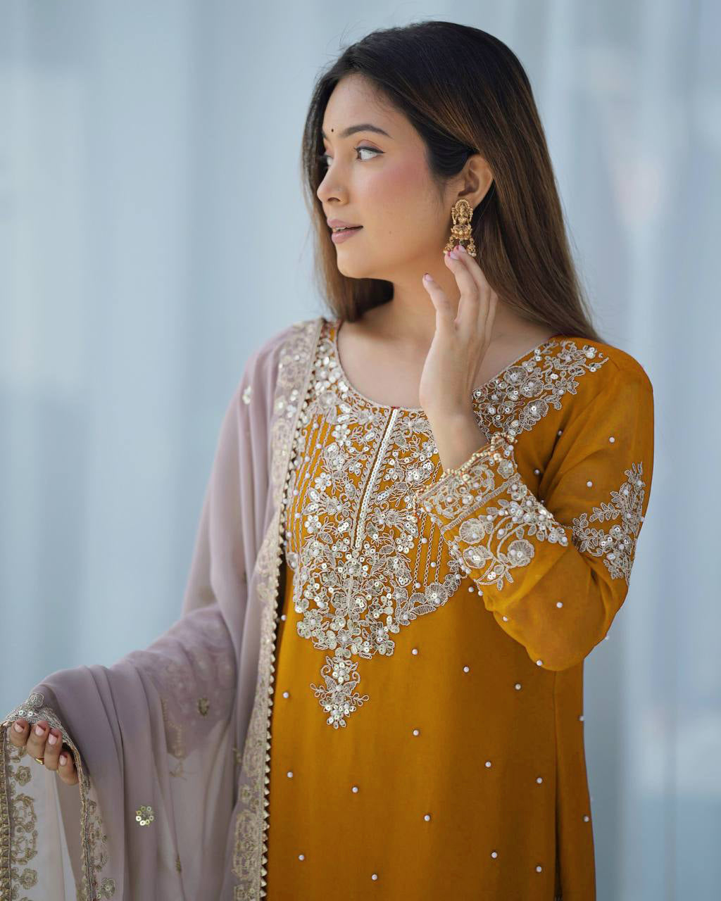 AAvaran Faux Georgette Kurta with Sharara Suit | AAvaran Kurti Set with dupatta & Sharara Plazo