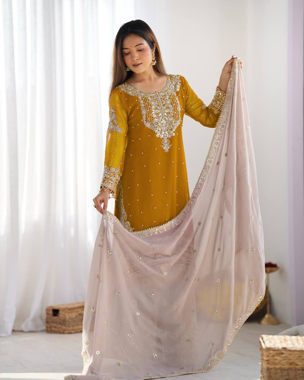 AAvaran Faux Georgette Kurta with Sharara Suit | AAvaran Kurti Set with dupatta & Sharara Plazo