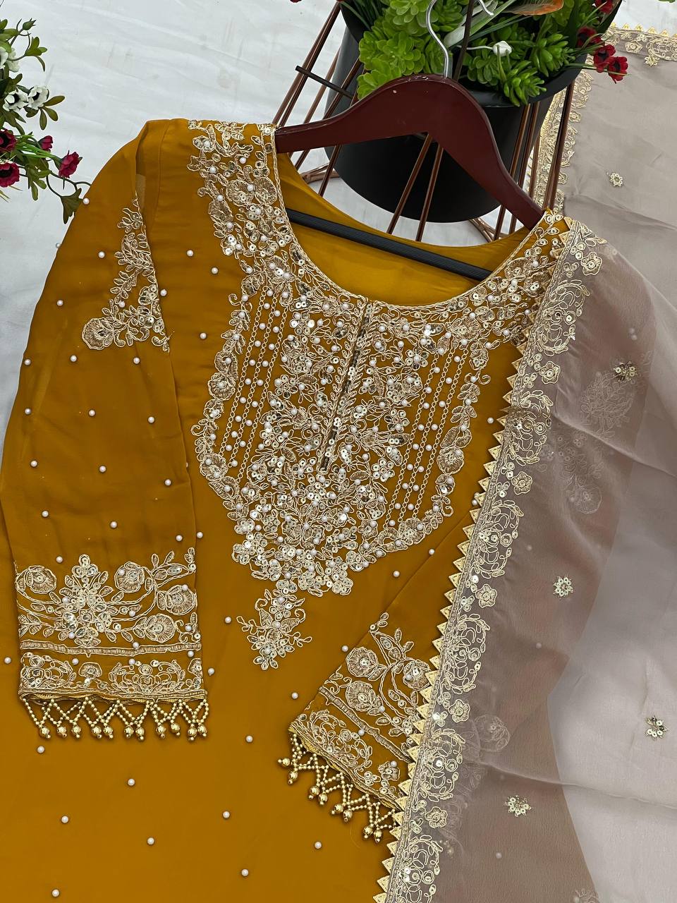 AAvaran Faux Georgette Kurta with Sharara Suit | AAvaran Kurti Set with dupatta & Sharara Plazo