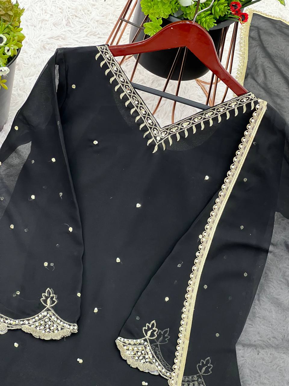 AAvaran AAvaran Heavy Faux Georgette Embroidered Sharara Set with Dupatta Kurti Set with dupatta & Sharara Plazo