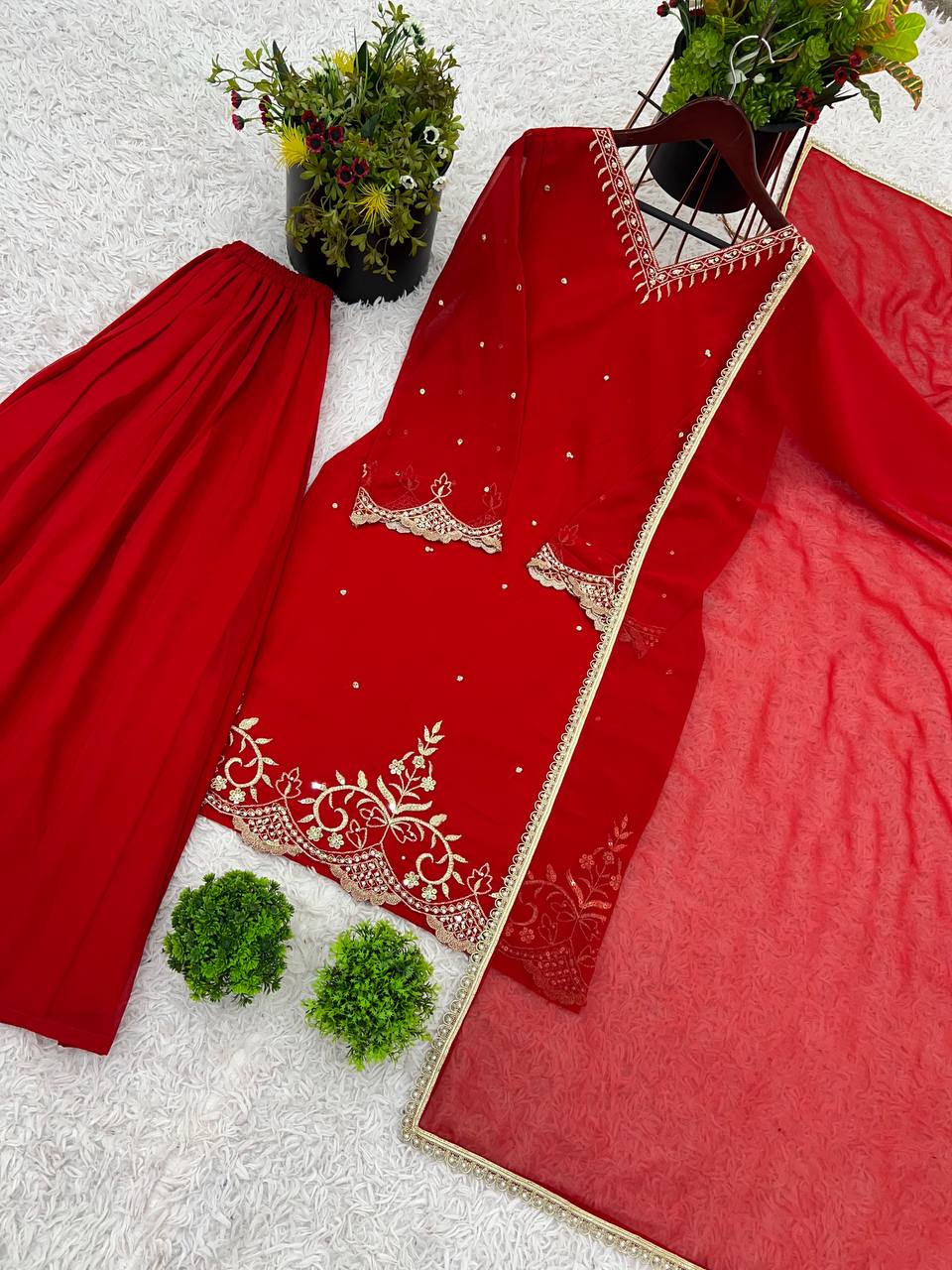 AAvaran AAvaran Heavy Faux Georgette Embroidered Sharara Set with Dupatta Kurti Set with dupatta & Sharara Plazo