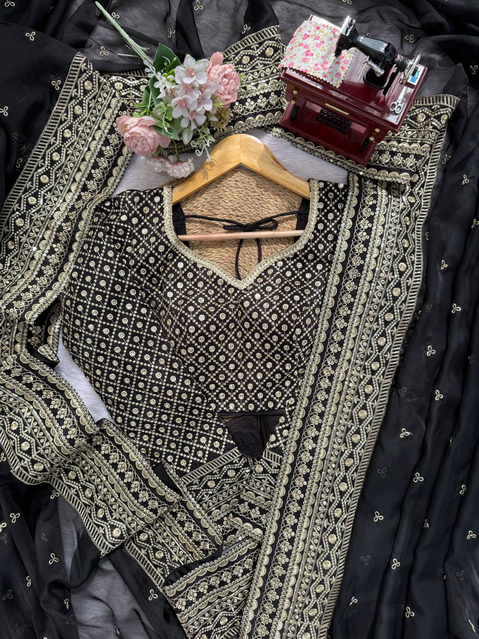 AAvaran Midnight Glow Embroidered Tibby Silk Saree by AAvaran Saree