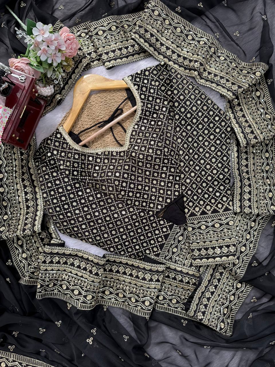 AAvaran Midnight Glow Embroidered Tibby Silk Saree by AAvaran Saree