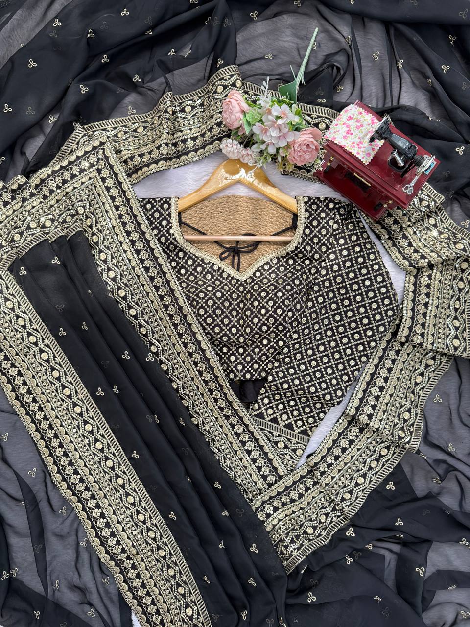 AAvaran Midnight Glow Embroidered Tibby Silk Saree by AAvaran Saree