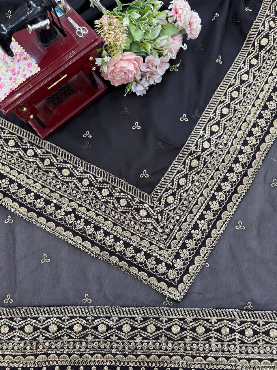 AAvaran Midnight Glow Embroidered Tibby Silk Saree by AAvaran Saree