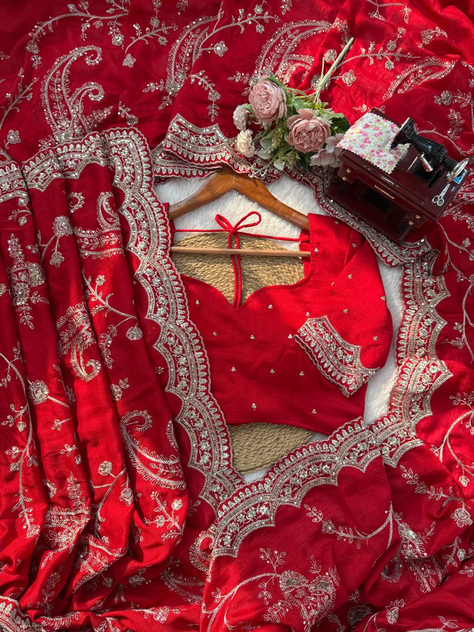 Rust Luxe Vichitra Silk Sequin Saree by AAvaran