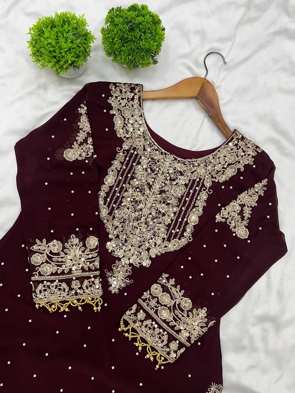 AAvaran Faux Georgette Kurta with Sharara Suit | AAvaran Kurti Set with dupatta & Sharara Plazo