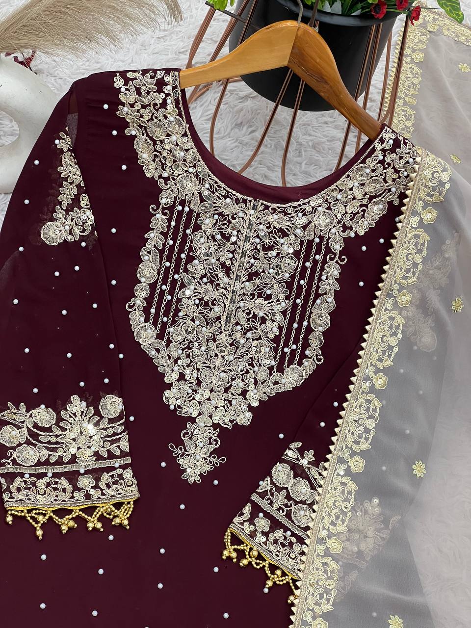 AAvaran Faux Georgette Kurta with Sharara Suit | AAvaran Kurti Set with dupatta & Sharara Plazo