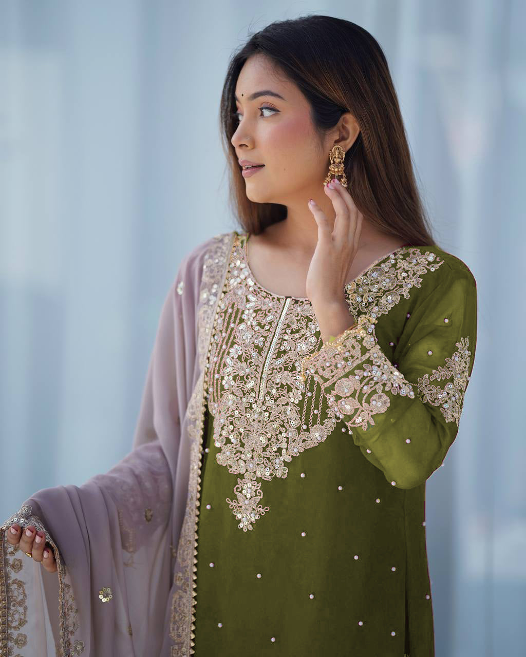 AAvaran Faux Georgette Kurta with Sharara Suit | AAvaran Kurti Set with dupatta & Sharara Plazo