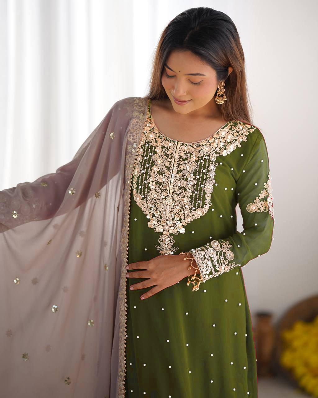 AAvaran Faux Georgette Kurta with Sharara Suit | AAvaran Kurti Set with dupatta & Sharara Plazo