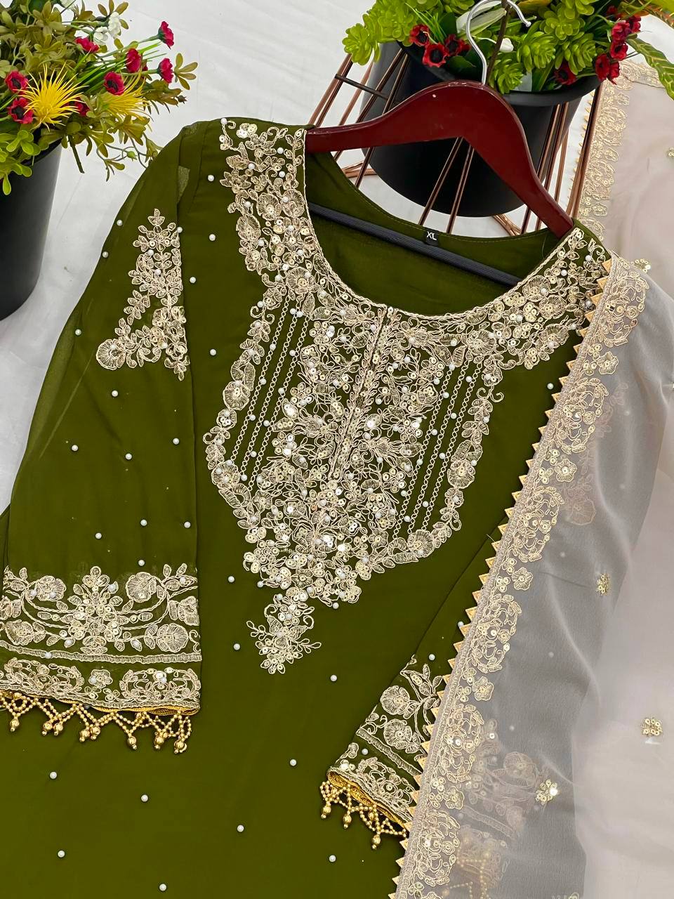 AAvaran Faux Georgette Kurta with Sharara Suit | AAvaran Kurti Set with dupatta & Sharara Plazo