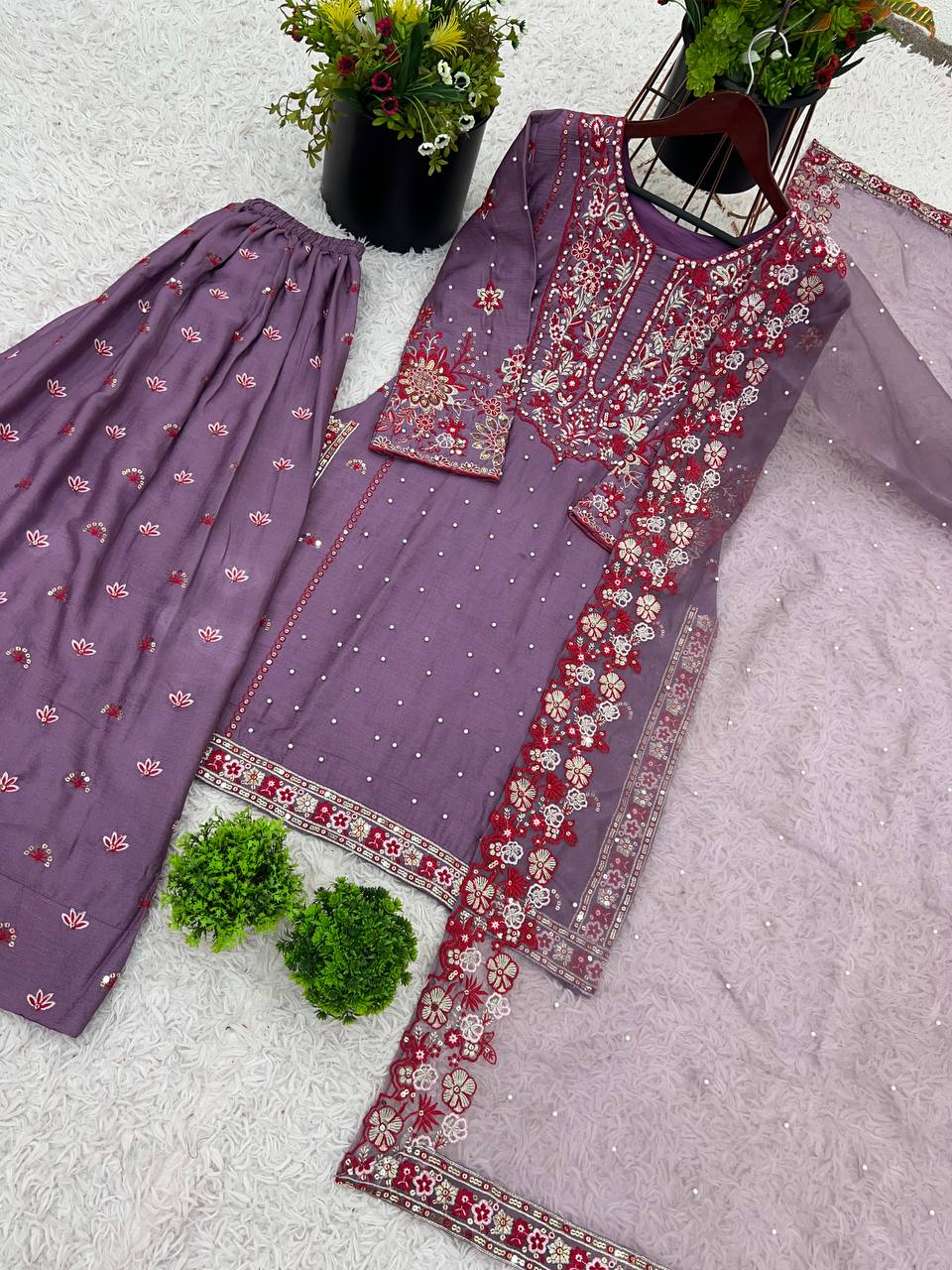 AAvaran AAvaran Embellished Chinnon Silk Sharara Set with Tissue Dupatta Kurti Set with dupatta & Sharara Plazo