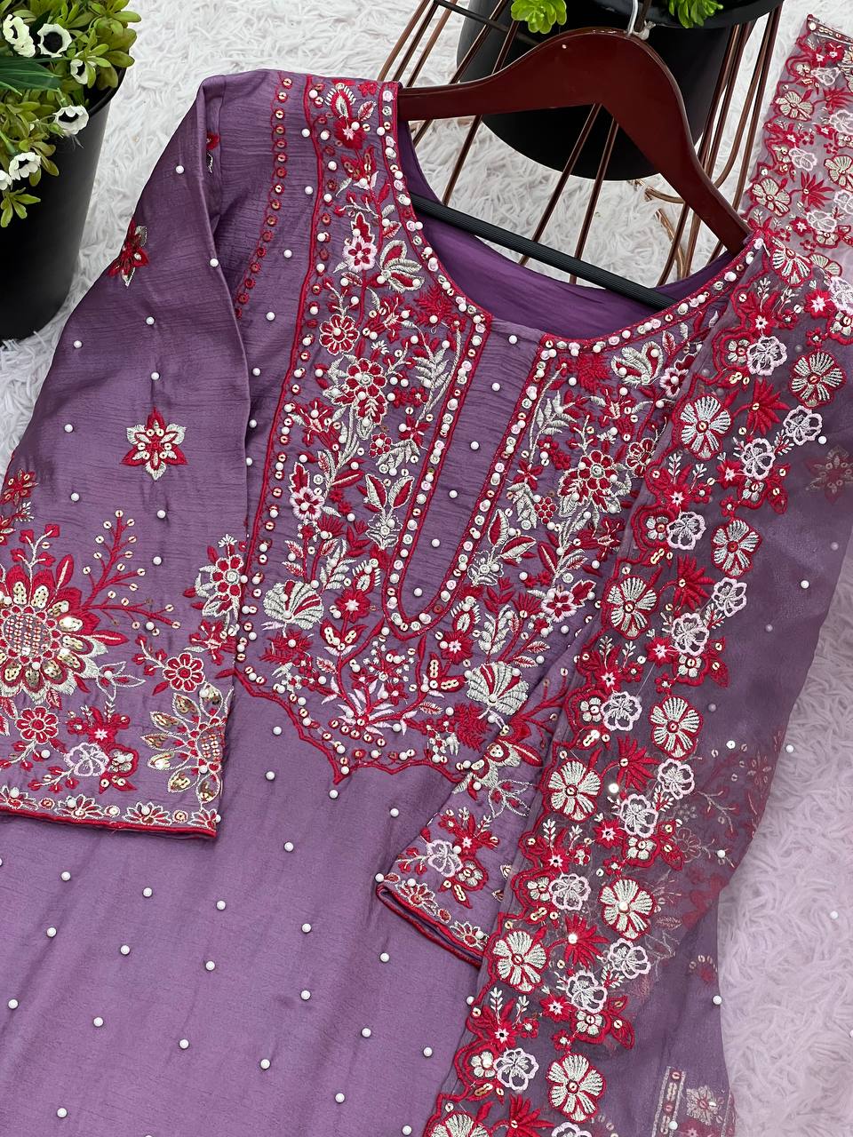AAvaran AAvaran Embellished Chinnon Silk Sharara Set with Tissue Dupatta Kurti Set with dupatta & Sharara Plazo