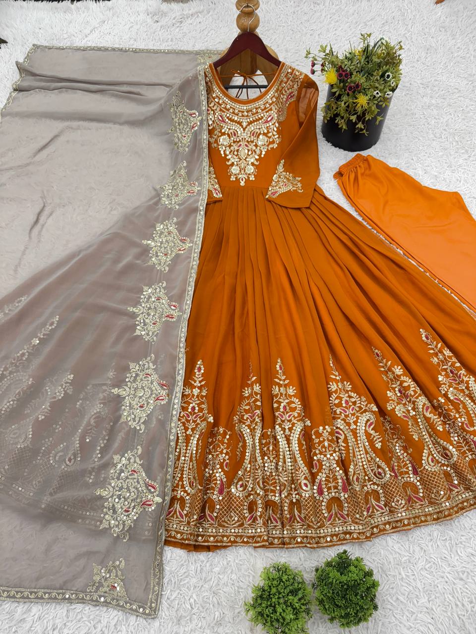 AAvaran AAvaran Faux Georgette Embroidered Anarkali Suit Set with Dupatta Anarkali Set with dupatta & Pant