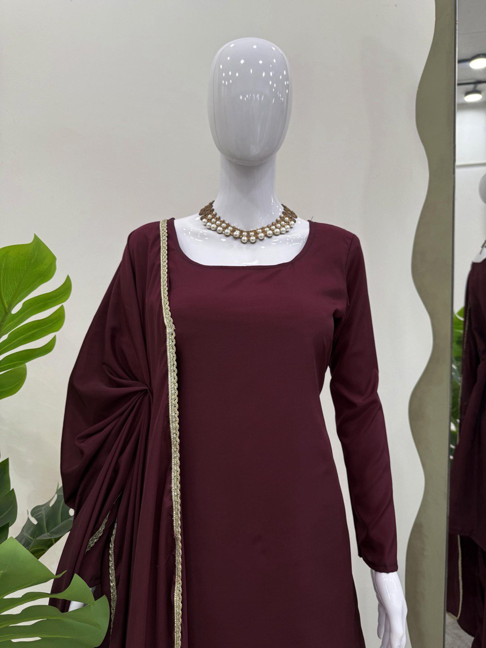 AAvaran AAvaran Brown Natural Crepe Silk Handworked Salwar Kameez Set Salwar Suit