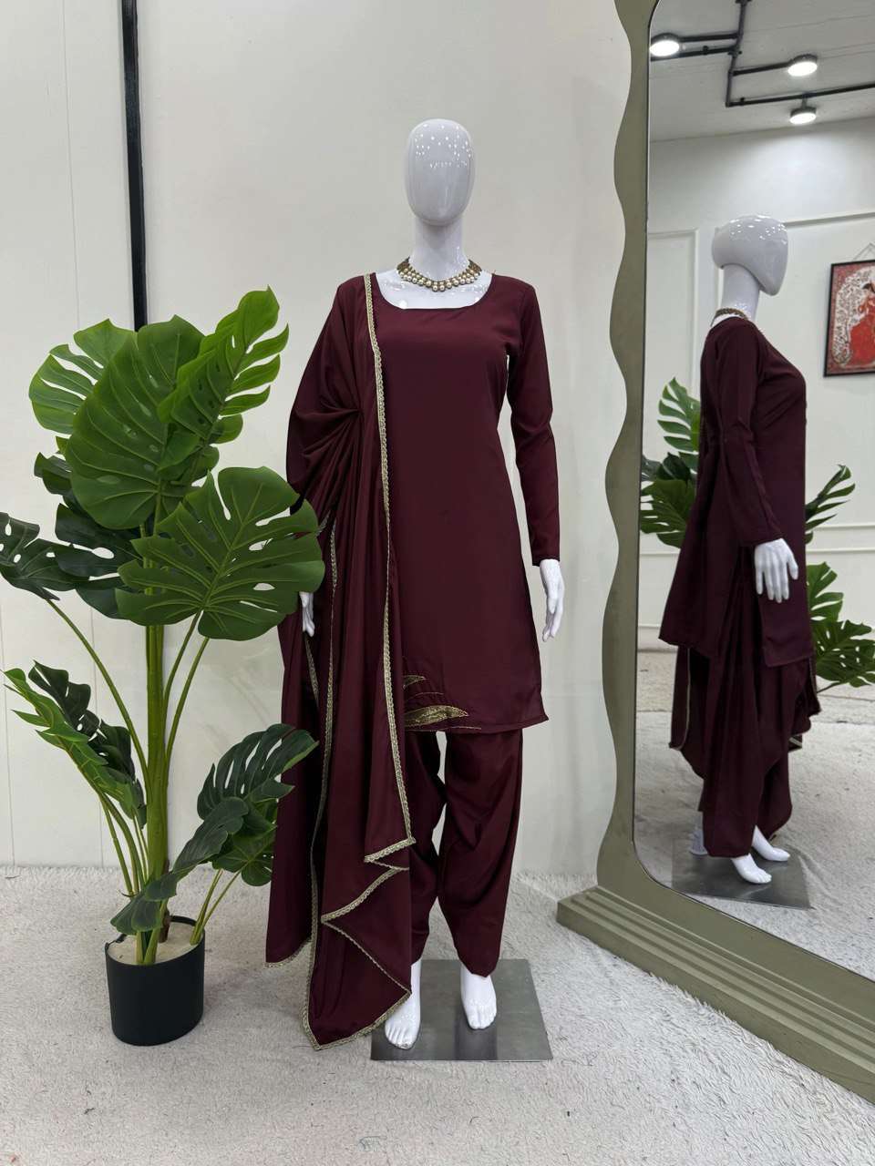 AAvaran AAvaran Brown Natural Crepe Silk Handworked Salwar Kameez Set Salwar Suit