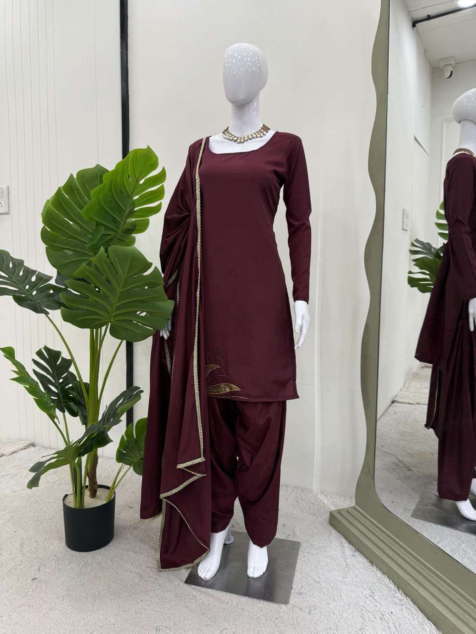 AAvaran AAvaran Brown Natural Crepe Silk Handworked Salwar Kameez Set Salwar Suit