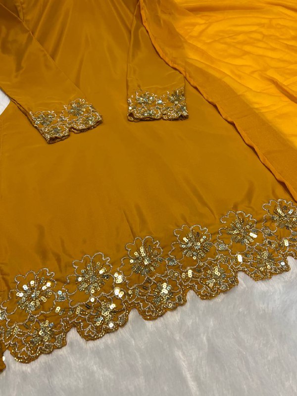 AAvaran Heavy Crepe Silk Farshi Salwar Suit with Handwork & Dupatta