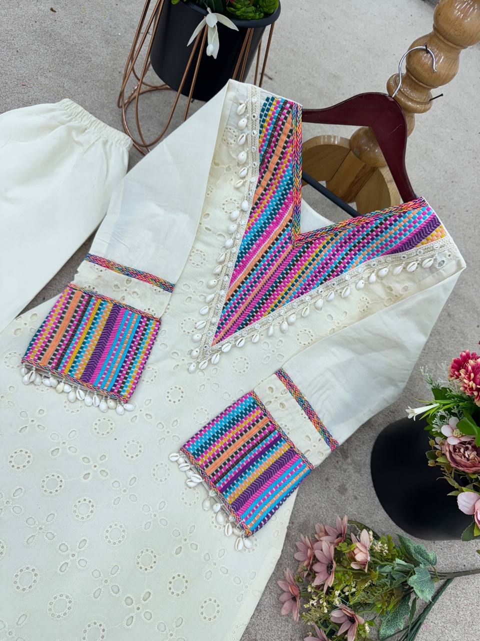 Off-White Khadi Schiffli Luxe Co-ord Set