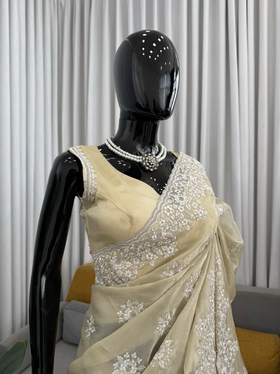 AAvaran Beige Jimmy Choo Grace Beige Saree Saree