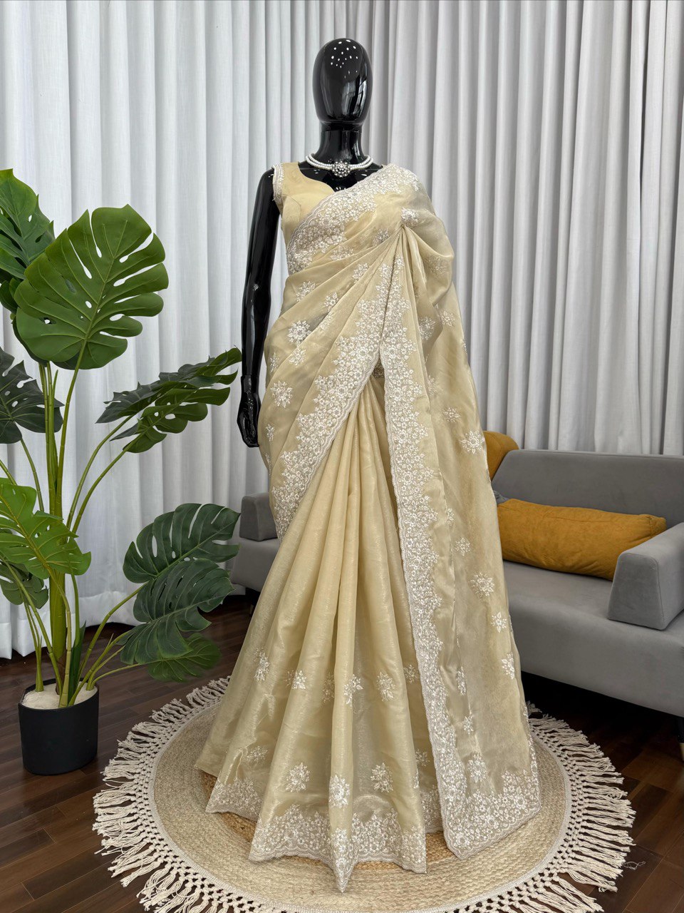 AAvaran Beige Jimmy Choo Grace Beige Saree Saree